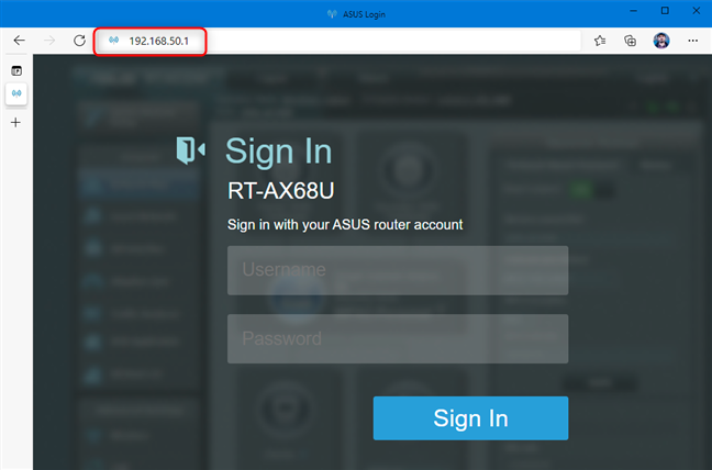Method to log in to Asus router