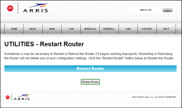 Reset using the router web interface