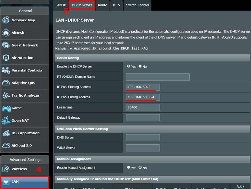 Manually assign IP addresses to the devices